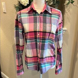 Rockies Long Sleeve Western Style Button Down Plaid Shirt Size M